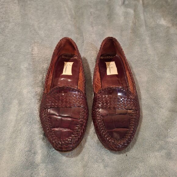 MORESCHI Brassboot Cognac Croc Print Woven Leather Sz 7 Loafers Made in Italy main image 9